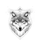 An intricately designed wolf head with Viking symbols incorporated tattoo design idea