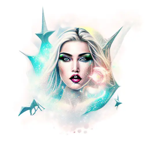 sexy lady, stars, dragons tattoo design idea