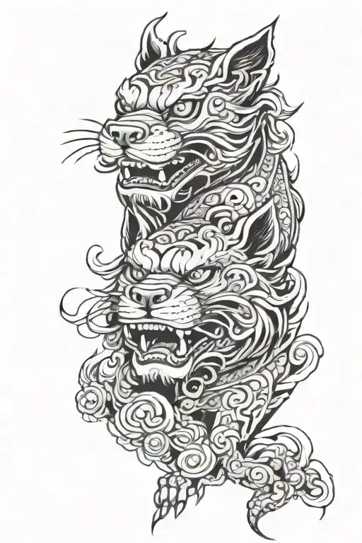 fu dog opposing sides tattoo design idea