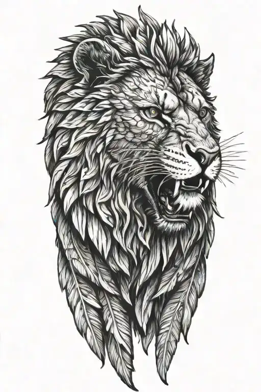 Roaring lion wrapped in eagle wings  tattoo design idea