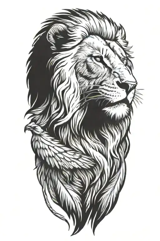 Roaring lion wrapped in eagle wings  tattoo design idea