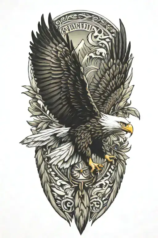 soaring eagle with olive branch  tattoo design idea