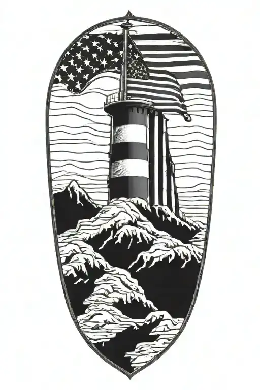 vertical american flag ending with image of calvary hill  tattoo design idea