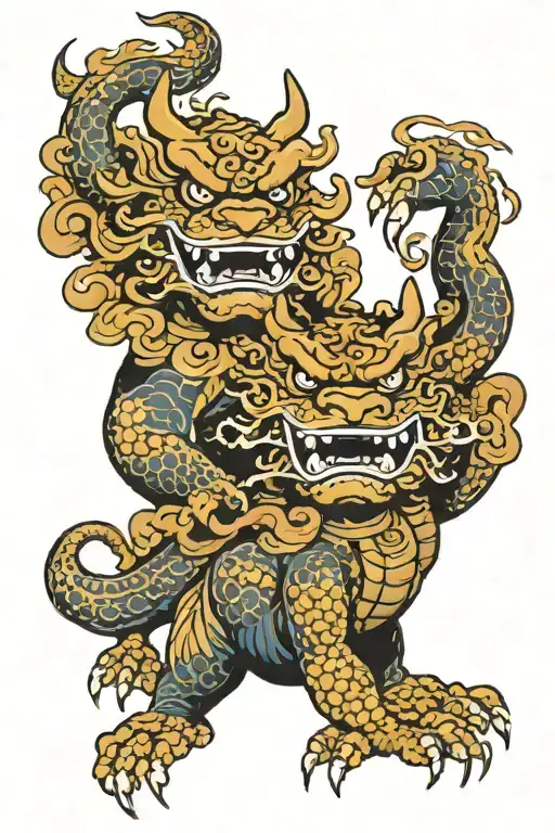 fu dog opposing sides tattoo design idea