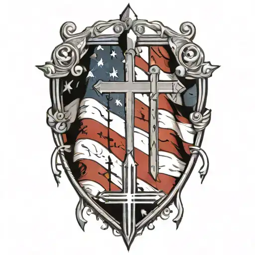 american flag with stripes ending in 3 crosses  tattoo design idea