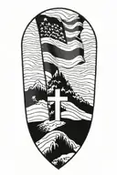 vertical american flag ending with image of calvary hill  tattoo design idea