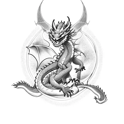 Dragon guarding a cherry blossom tree tattoo design idea