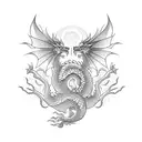 Dragon guarding a cherry blossom tree tattoo design idea