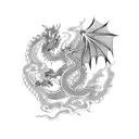 Dragon guarding a cherry blossom tree tattoo design idea