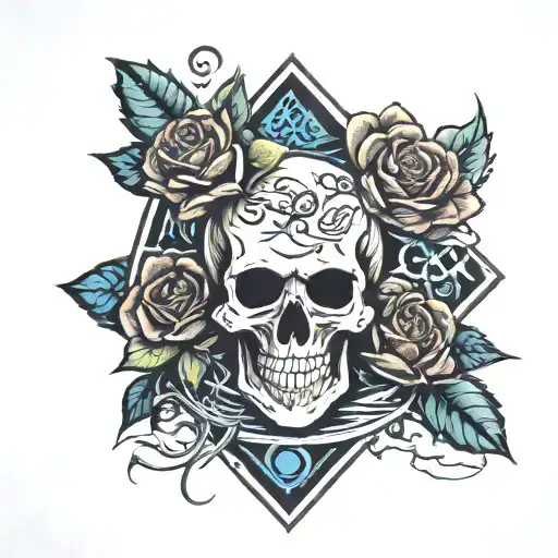 wakeboard snowboard skateboard skull roses tattoo design idea