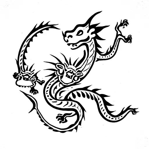 2 dragons with  monkey and dog tattoo design idea