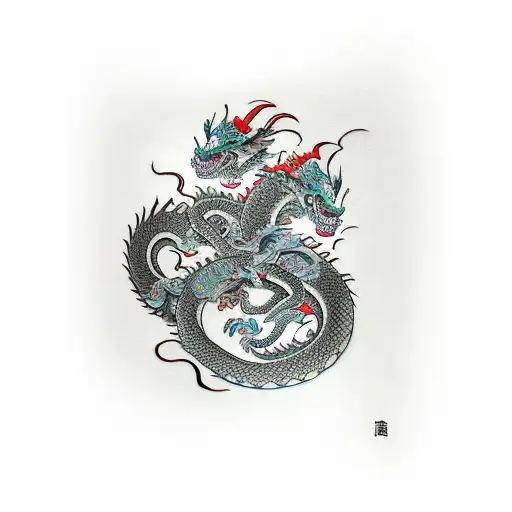 2 dragons monkey and dog tattoo design idea