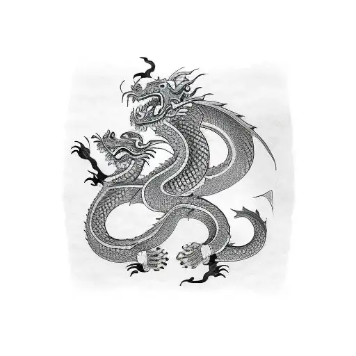 2 dragons with  monkey and dog tattoo design idea