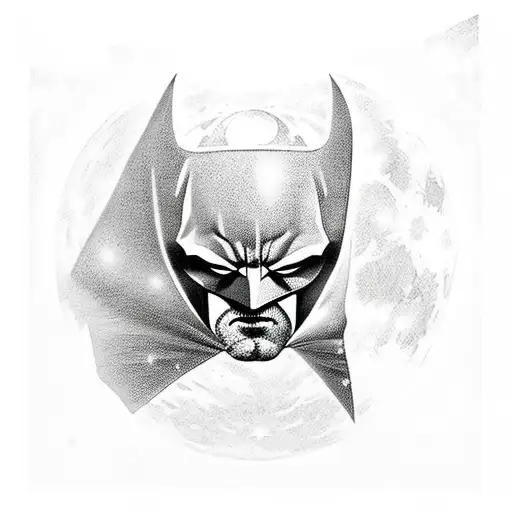 Batman symbol inner clouds flare from bottom to top reflecting on the full moon, cloudy nigth and mystery and Profund fo tattoo design idea