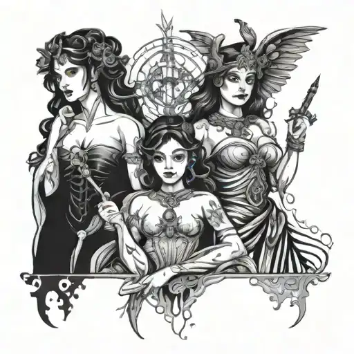 Goddesses of justice and revenge tattoo design idea