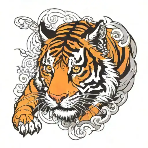 tiger represents đa, cat represents daughter tattoo design idea