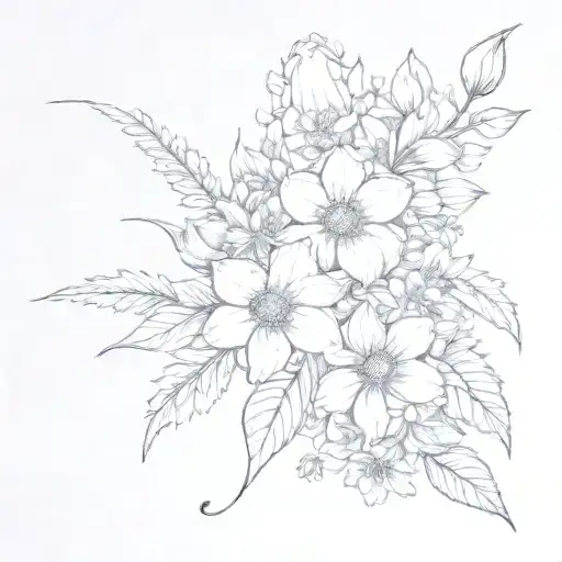 July August November Birth Flower Bouquet tattoo design idea