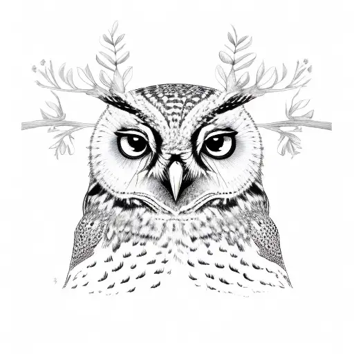 fine line two owls on a branch with australian native flowers  tattoo design idea
