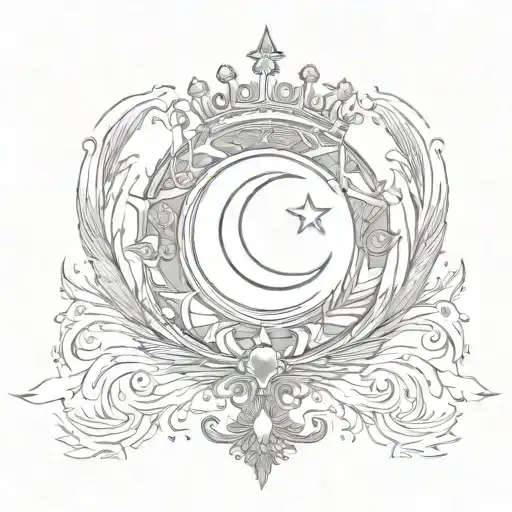 turkish flag crescent moon with king crown tattoo design idea