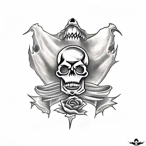 skull with roses, a crocodile, bats, pirate, and shark tattoo design idea