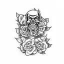 skull with roses, a crocodile, bats, pirate, and shark tattoo design idea
