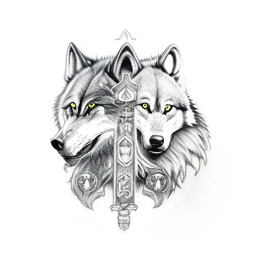 Werewolf guarding its Queen tattoo design idea