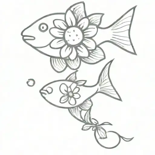 simple fish with daisy flower tattoo design idea
