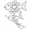 simple fish with daisy flower tattoo design idea