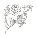 simple fish with daisy flower tattoo design idea