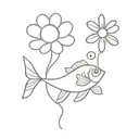 simple fish with daisy flower tattoo design idea