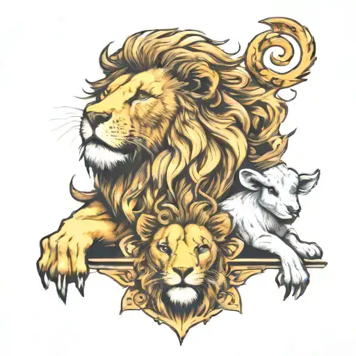 lion and lamb morphed into one piece tattoo design idea