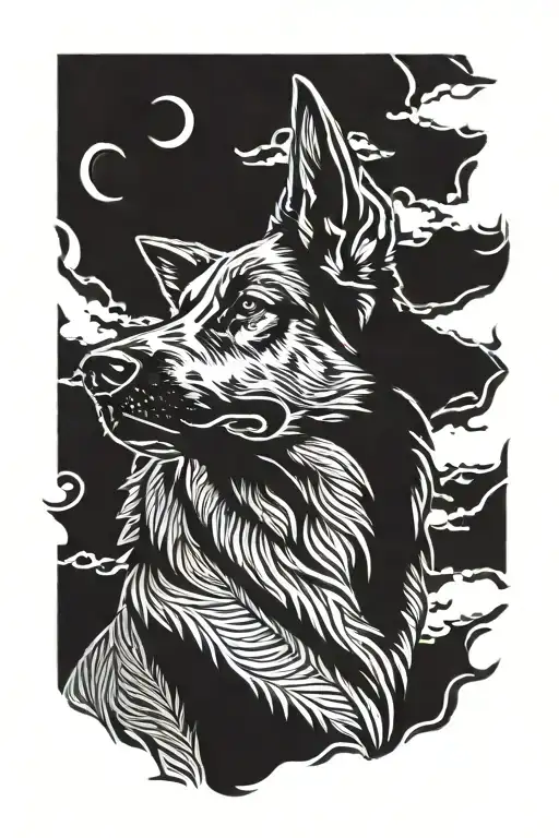 German shepherd silhouette tattoo design idea