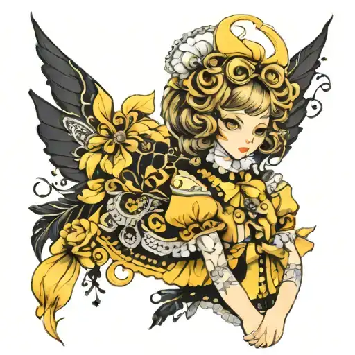 girl in yellow lolita fashion  tattoo design idea