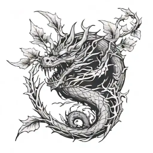dragon down my fore arm with branches forming tattoo design idea