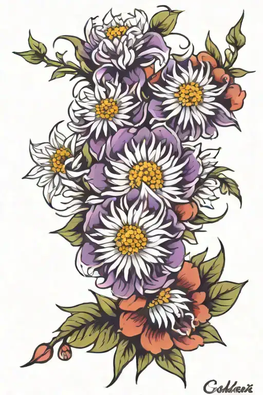 aster flower tattoo design idea