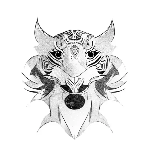 tribal tatoo with rooster, horse AND tiger. hybrid image.Tiger most visible tattoo design idea