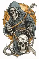 grim reaper with a rat skull holding a scythe with blue glowing eyes tattoo design idea