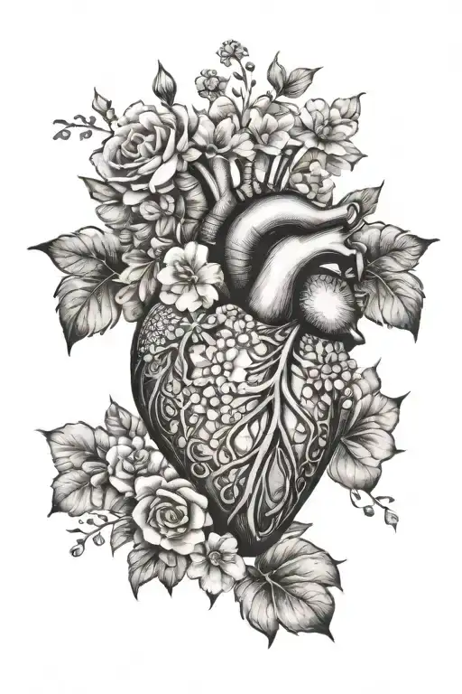 heart made of flowers and diamonds tattoo design idea