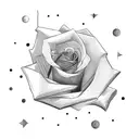 A space with clouds, line, and a rose tattoo design idea