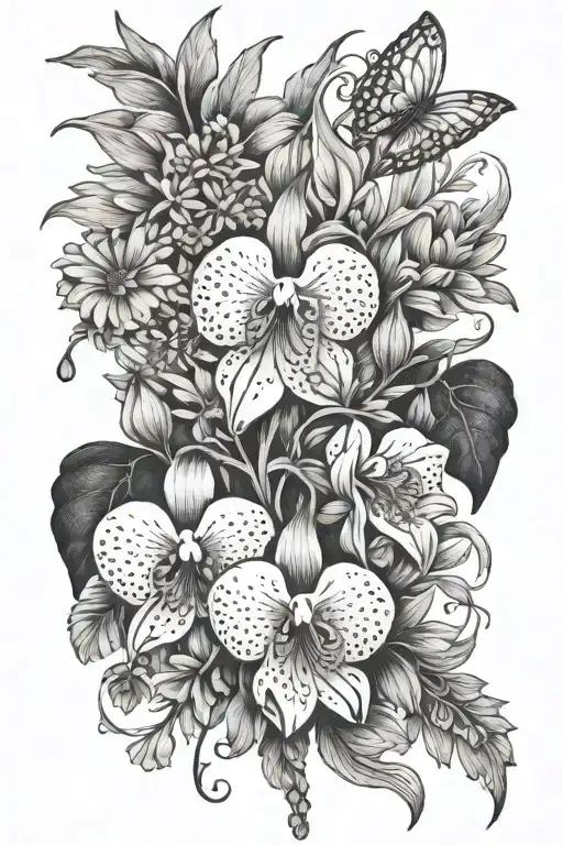 bleeding heart flower, daises, and aster flowers tattoo design idea