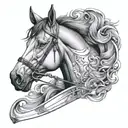 Draw a horse head profile fine line tattoo, using a golf club as the line tattoo design idea