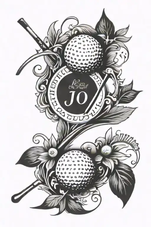 Golf theme tattoo with the name macu jo holton and the date 1/20/2021 in cursive  tattoo design idea