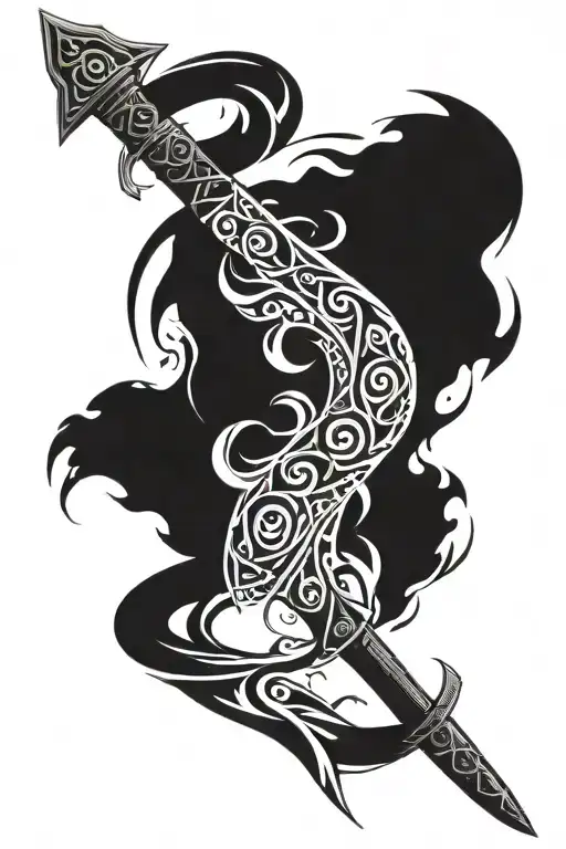 katana sword cybersigilism tribal upper back tattoo design idea