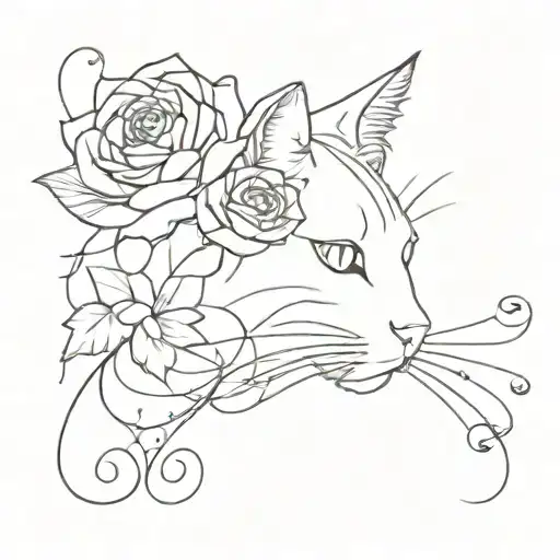 cat outline with a rose and musical notation  tattoo design idea