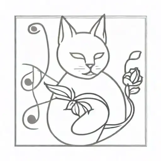 musical notation cat outline rose  tattoo design idea