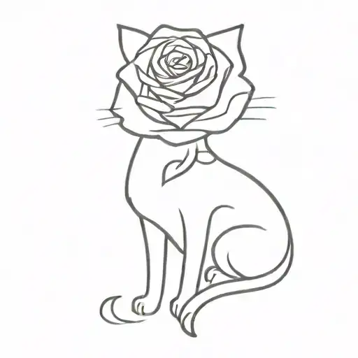 cat outline with a rose made of musical notation  tattoo design idea