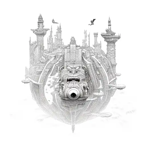 world of Atlantis with animals tattoo design idea