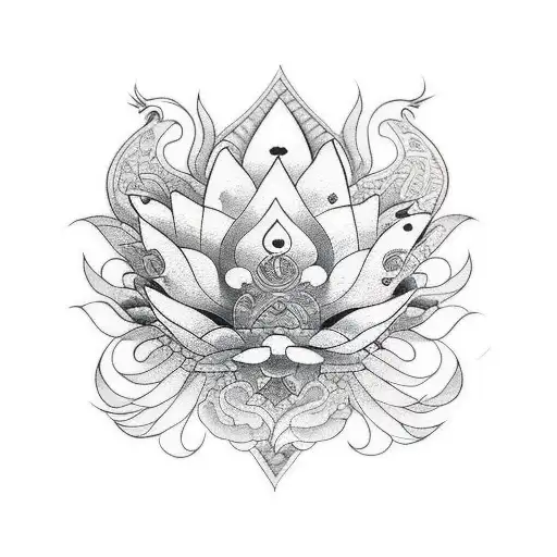 samouraï lion lotus papillon tattoo design idea