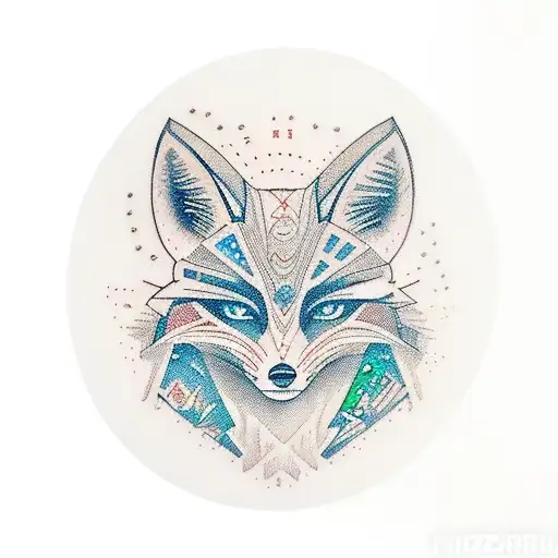 Fox wich in a futuristic cyber cityscape  tattoo design idea