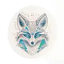 Fox wich in a futuristic cyber cityscape  tattoo design idea
